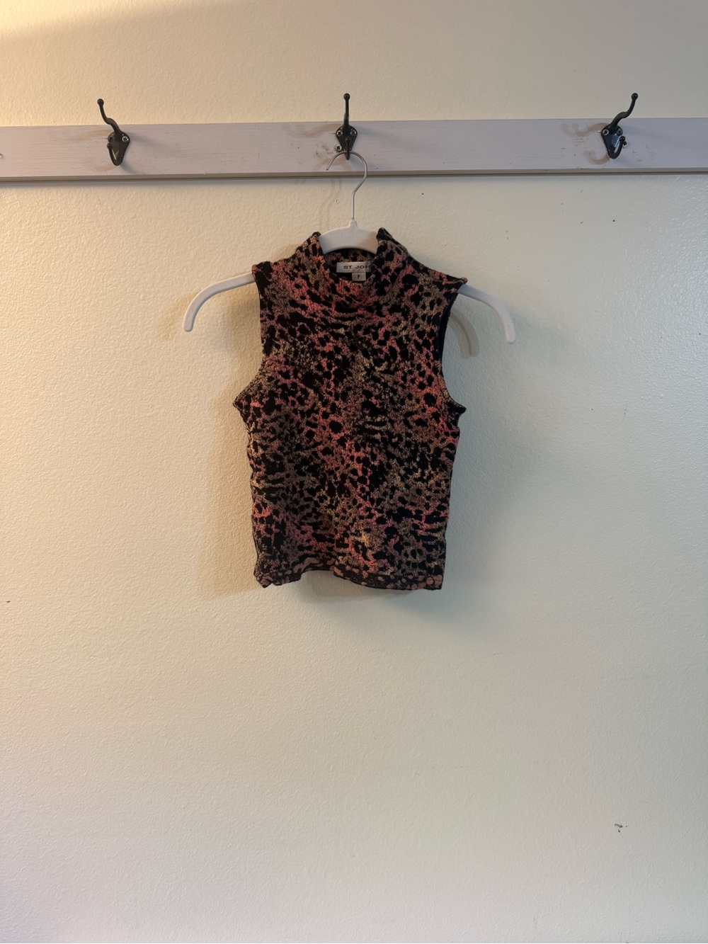 St. John Pink and Black Mock Neck Sleeveless Tank